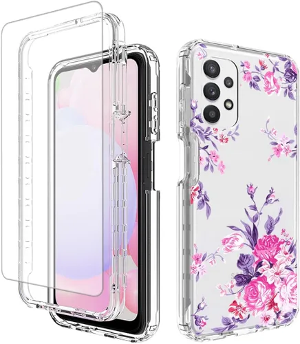 Vista 9 de Funda para Galaxy A13 4G/A13 LTE 4G SM-A135F con protector de pantalla de vidrio templado, suave 360 cuerpo completo, a prueba de golpes