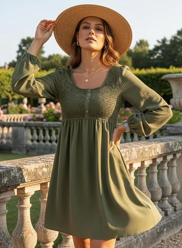 Vista 2 de Dokotoo Vestidos de otoño para mujer 2026 Vestido casual de manga larga Verde