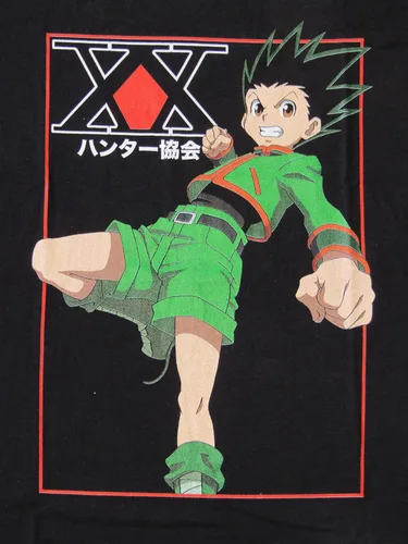 Vista 2 de Hunter X Hunter Gon Freecss Punch and Kanji Logo Camiseta negra para hombre