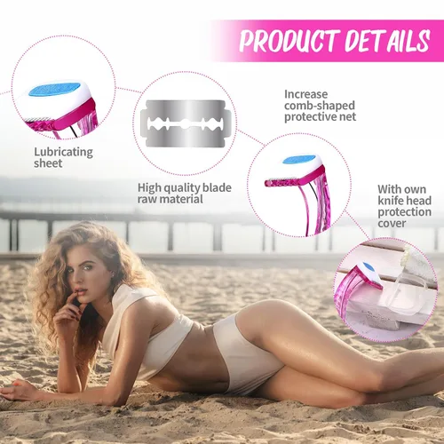 Vista 3 de Honoson 16 piezas de maquinilla de afeitar desechables para mujer, kit de afeitado de piel sensible con cubierta protectora, recortadora