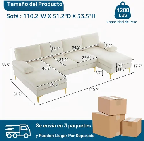 Vista 2 de VINGLI Sofá modular grande en forma de U de 110 pulgadas con diván doble de 51 pulgadas de profundidad para sala de estar, moderno juego de sofá