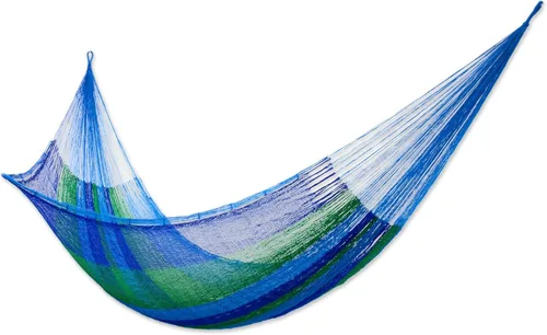 Vista 9 de NOVICA Hamaca de cuerda maya de nailon tejida a mano multicolor arcoíris a rayas para 1 persona, soñando con arcoíris (individual)