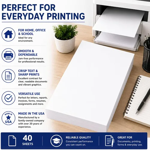 Vista 4 de Papel para impresora A4 premium (8.3" x 11.7") - Bond de 28 lb / Texto de 70 lb (105 gsm) - Papel blanco brillante (40 hojas)