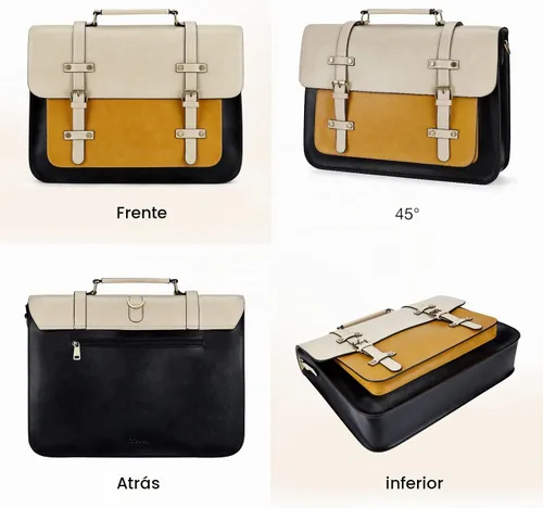 Vista 7 de ECOSUSI Bolsa de mensajero de cuero vegano para mujer, maletín de moda, bolso de mano para computadora Negro