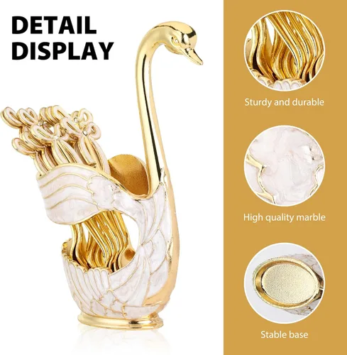 Vista 3 de Soporte de base de cisne dorado, organizador de cucharas de postre de cisne decorativo para mesa, con juego de 6 cucharas de café, elegantes