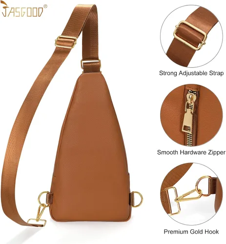 Vista 4 de JASGOOD Women Fanny Pack Crossbody Bags PU Leather Sling Bag Trendy Chest Bag for Women Travel,Dark Brown