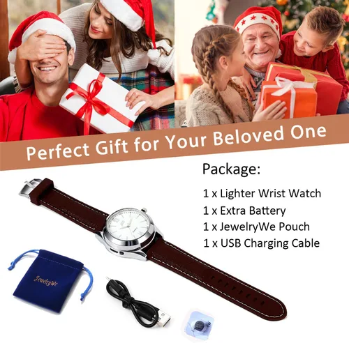 Vista 7 de JewelryWe Reloj de pulsera de cuarzo para hombre, con carga USB, resistente al viento, para Navidad