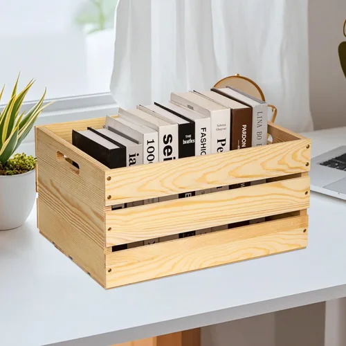 Vista 4 de 3 paquetes de cajas de madera de pino sin terminar, caja de almacenamiento