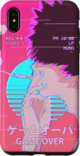 Vista 11 de Funda retro para iPhone 16 Vaporwave Aesthetic Emo Anime Boy Sad Game Over Lofi