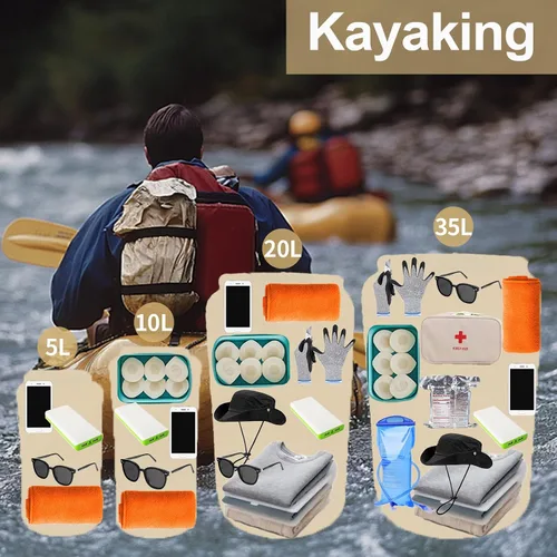 Vista 5 de Bolsas secas ligeras impermeables para kayak, 5L/10L/20L/35L, saco seco impermeable para viajes, barco, campamento, playa (azul, 10 L)