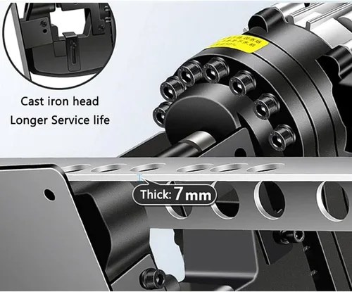 Vista 6 de Perforadora hidráulica eléctrica de 1800 W, perforadora de agujero de metal, con interruptor de pie de enchufe rápido con 5 troqueles de punzonado