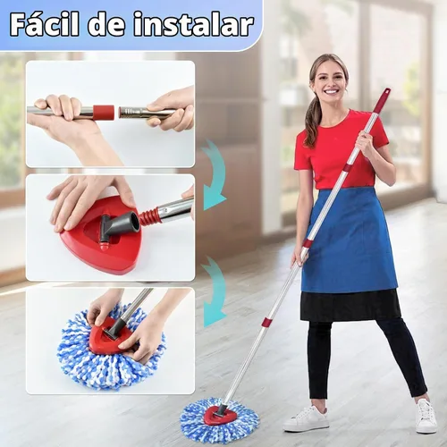 Vista 3 de Reemplazo de cabezal de trapeador, base, mango de trapeador para sistema de 2 tanques Ocedar RinseClean, 2 repuestos de trapeador de microfibra