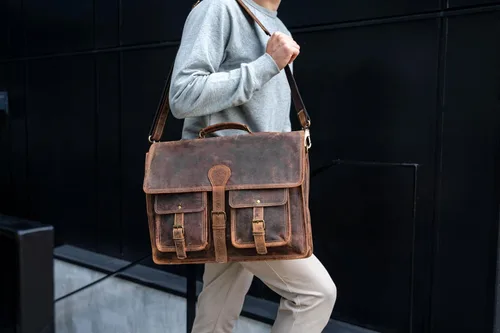 Vista 2 de Maletín de cuero 18 pulgadas portátil bolso de mensajero para hombres y mujeres mejor bolso de oficina
