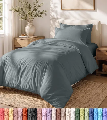 Vista 11 de Utopia Bedding Juego de funda de edredón con fundas de almohada, funda de edredón de 2 piezas con cierre de cremallera, 1 funda de edredón con 1