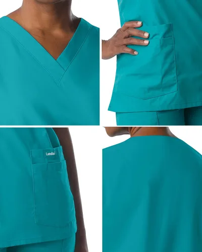 Vista 4 de Landau Essentials Relaxed Fit 4-Pocket V-Neck Scrub Top for Women 8219