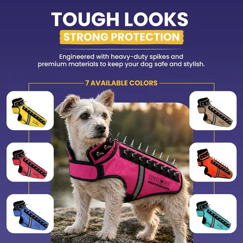 Vista 5 de CoyoteVest SpikeVest - Chaleco de arnés para perro, accesorios reflectantes para perros con picos para proteger a tu mascota de ataques de Raptor