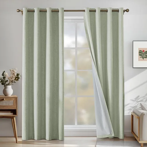 Vista 18 de Cortinas 100% opacas para dormitorio, cortinas opacas de 63 pulgadas de largo, cortinas opacas de lino para sala de estar, cortinas con ojales
