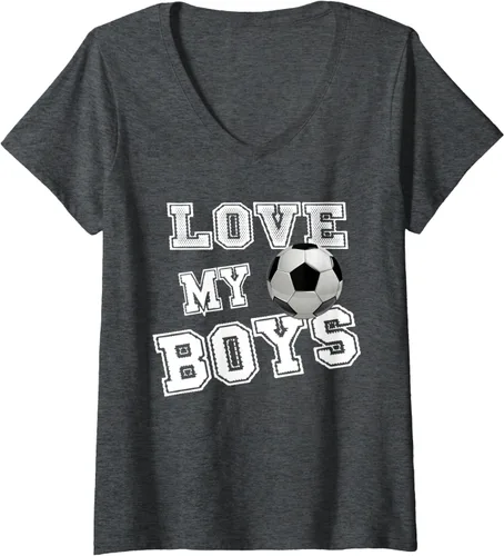 Vista 6 de Womens Retro I Love My Boys Soccer Gifts for Moms-Futbol Soccer Mom V-Neck T-Shirt