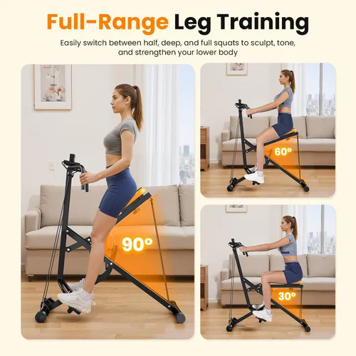 Vista 2 de OWLSKY - Máquina de remo y sentadillas para entrenamiento en casa, plegable con asistencia para sentadillas y entrenador de remo con monitor LCD, 3