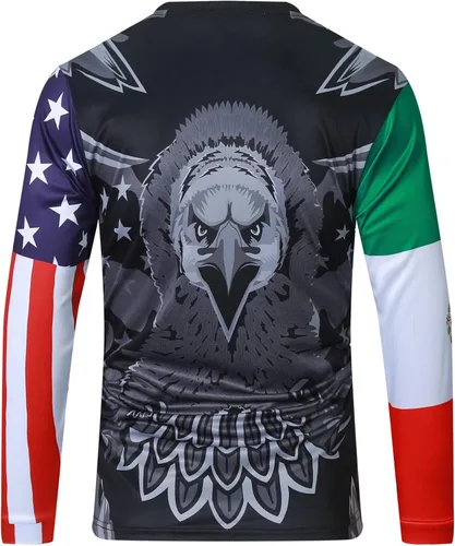 Vista 3 de Keebik Camiseta de ciclismo para hombre, camiseta de MTB de manga larga, México Mountain Bike Motocicleta, Carreras, Ropa