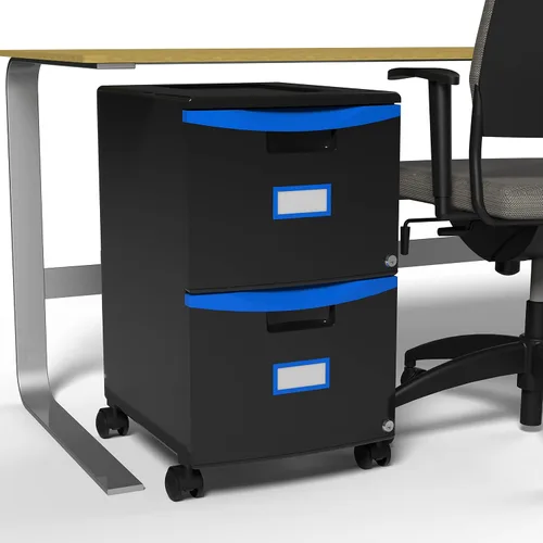 Vista 2 de Storex Archivador móvil de dos cajones, 2 cajones de archivo legal/tamaño carta, negro/azul, 14.75 x 18.25 x 26 pulgadas