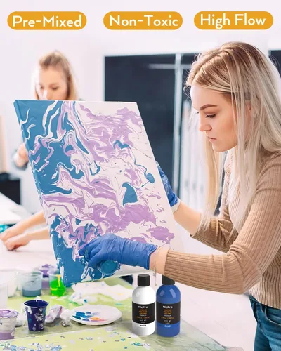Vista 7 de Nicpro Kit de suministros de pintura acrílica de 14 colores, 8.45 onzas, gran volumen premezclado, juego a granel de pintura de alto flujo