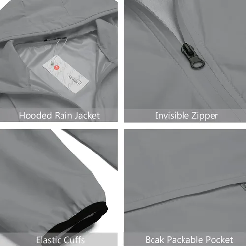 Vista 3 de COOFANDY Chaqueta impermeable unisex plegable, ligera, impermeable, con capucha, para correr, senderismo, ciclismo