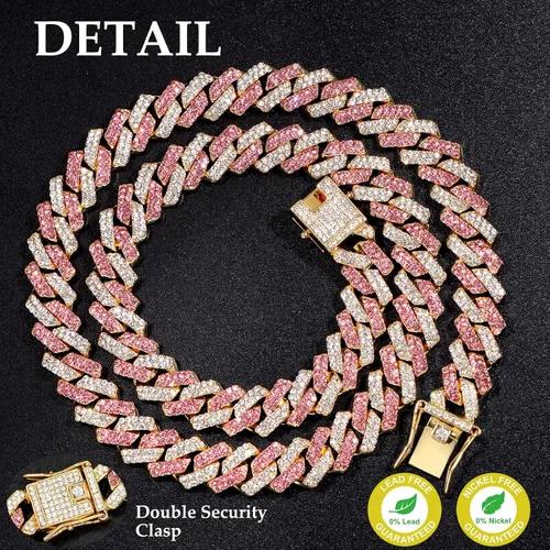 Vista 2 de Collar de cadena dorada para perro, collar cubano de diamantes para caminar, collar de cadena de metal con diseño de hebilla segura, collares