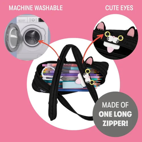 Vista 3 de ZIPIT - Estuche con cremallera para lápices con diseño de gato para niñas, lindo estuche con cremallera para niños y adolescentes, bolsa