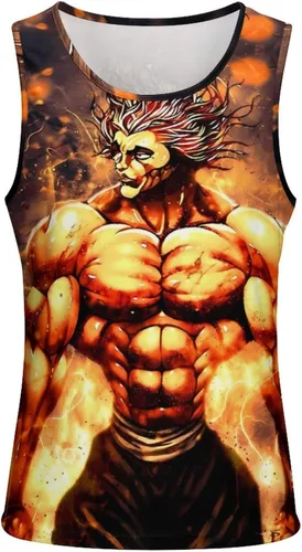 Vista 2 de Baki The Grappler Yujiro Hanma - Camiseta sin mangas para hombre, impresión 3D, para verano, casual, correr, entrenamiento, chaleco deportivo