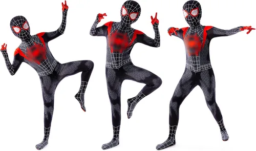 Vista 5 de PUNKSUIT Disfraz de superhéroe para niños, estilo 3D, de elastano, disfraz de Halloween y cosplay