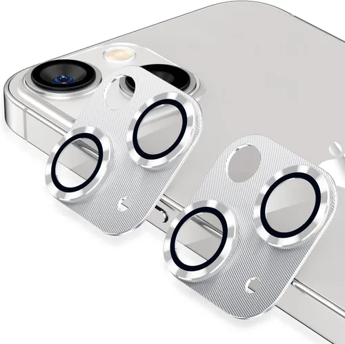 Vista 9 de Korecase [Paquete de 2] Diseñado para iPhone 13 / iPhone 13 Mini protector de lente de cámara de vidrio templado, cubierta de metal de aluminio