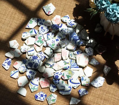 Vista 4 de Lanyani Azulejos de Porcelana de Cerámica Rota para Manualidades de Mosaico Azulejos de Mosaico de Plato de China Azul y Blanco Esmaltados