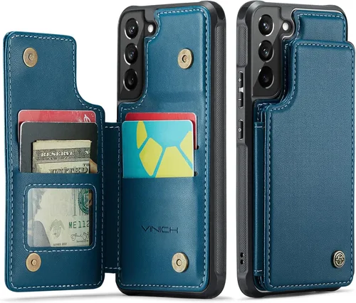 Vista 14 de Vinich - Funda tipo cartera para Samsung Galaxy S22 con tarjetero, color negro Ranuras de crédito con bloqueo RFID, soporte para teléfono a prueba