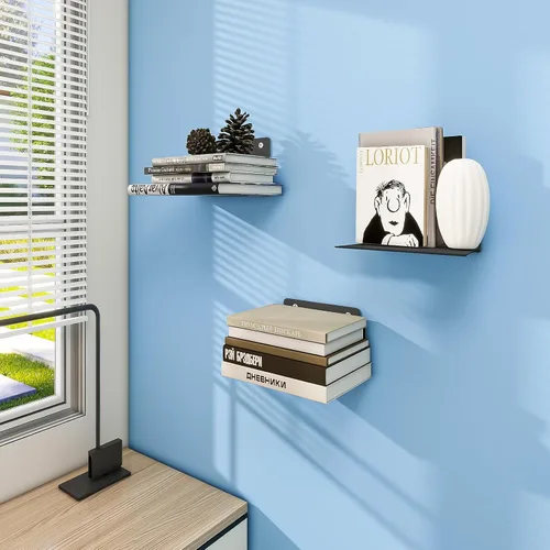 Vista 2 de Estantería flotante de libros FENTEC para pared, estantería flotante invisible montada en la pared, estanterías colgantes resistentes, estante