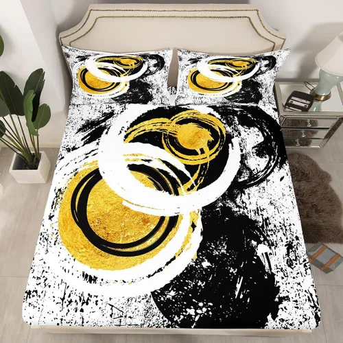 Vista 9 de Manfei Sábana bajera abstracta tamaño individual, juego de ropa de cama geométrica moderna de 2 piezas para decoración de habitación de niños