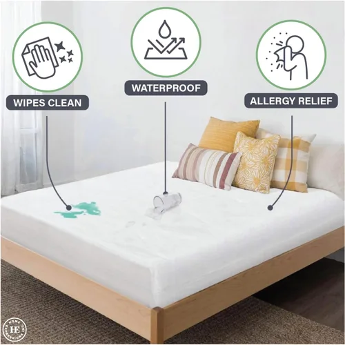 Vista 5 de Home Expressions Protector de colchón de vinilo plástico 4Gauge, estilo sábana bajera, impermeable, transpirable y con protección contra derrames