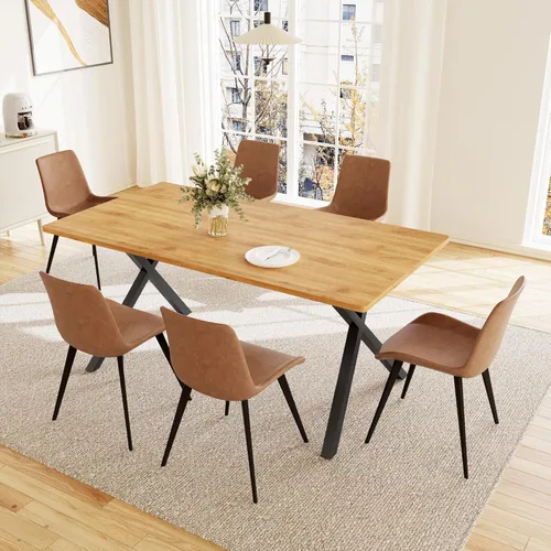 Vista 8 de HIPIHOM Mesa de comedor moderna de 63 pulgadas para 6 personas, mesa de cocina rectangular grande con patas en forma de X, muebles de comedor