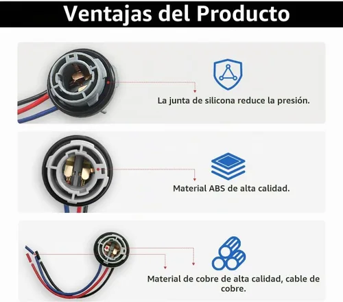 Vista 5 de 2 piezas de enchufe de zócalo de bombilla LED 1157, zócalo de luz de freno de señal intermitente impermeable, luz trasera, conector de enchuefe
