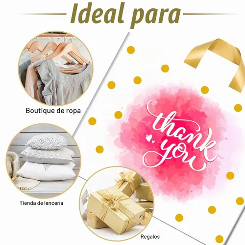 Vista 4 de Bolsas de agradecimiento – Paquete de 50 bolsas de mercancía extra gruesas de 10 x 12 pulgadas con asa de bucle para pequeñas empresas minoristas