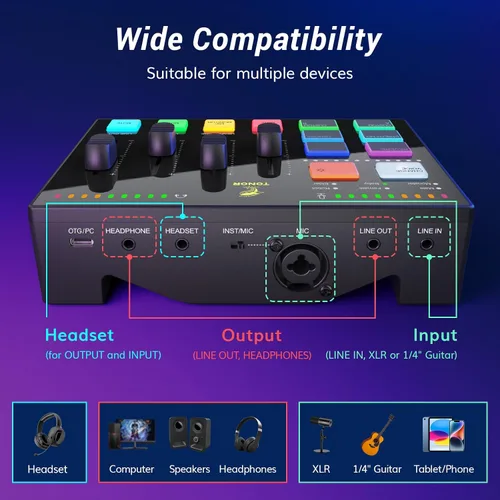 Vista 5 de TONOR Kit de micrófono dinámico para podcasts, interfaz de audio y micrófono XLR/USB para podcasting, grabación, micrófono de estudio cardioide XLR