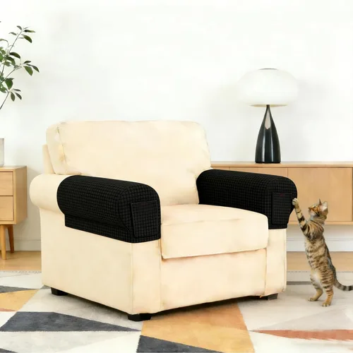 Vista 3 de Juego de 2 fundas elásticas para brazos de sofá con bolsillo, fundas extraíbles antideslizantes para reposabrazos para sillón reclinable y sillones