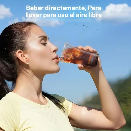 Vista 5 de Paquete de 100 tazas de café helado Ratio Lines de 16 onzas con tapas y popotes, sin adivinar bebidas consistentes, vasos desechables de plástico