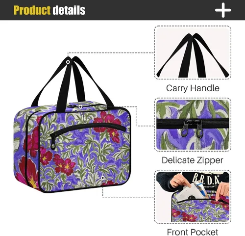Vista 4 de Trendy Vintage Flower Purple Red hanging travel toiletry bag hanging with hook, designer cute bags for men for men toilet bolso viajero para mujer L