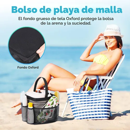Vista 5 de Eudele – Neceser de malla para ducha portátil para artículos básicos de dormitorio universitario, bolsa de ducha grande con 8 bolsillos para playa