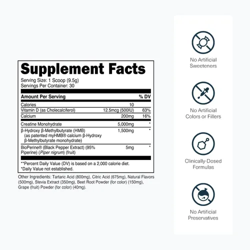 Vista 3 de Transparent Labs Creatine HMB - Monohidrato de creatina en polvo con HMB para crecimiento muscular, mayor fuerza, mayor producción de energía