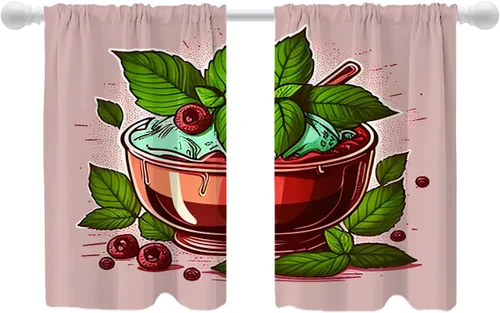 Vista 131 de Shrahala Floral Abstract Design Blackout Curtain Tiers, Minimalist Flower Illustration Kitchen Valance Light Blocking Tier Drapes with Rod Pocket, 2