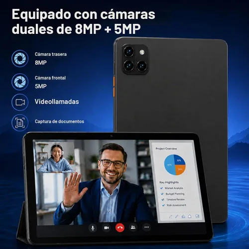 Vista 6 de Tablet Android 15 de 10.1 pulgadas, Octa-core 12 GB de RAM + 64 GB + Negro