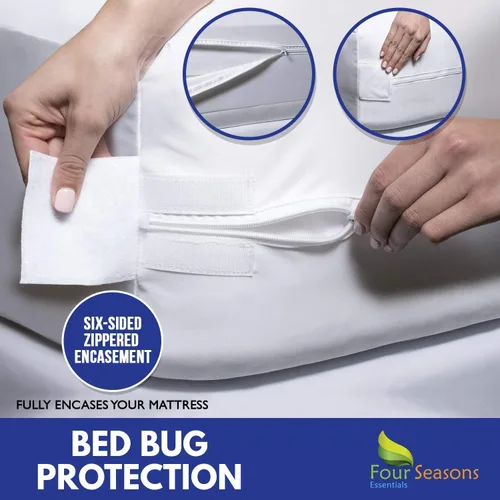 Vista 2 de Four Seasons Essentials Paquete - 3 artículos: protectores de almohada impermeables tamaño queen (2 piezas) + protector de colchón Queen