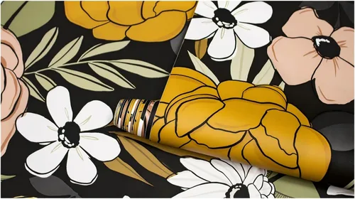 Vista 8 de HAOKHOME Papel pintado vintage grande floral de despegar y pegar, extraíble, hojas de margarita, negro/arena/oliva, vinilo autoadhesivo, mural, 17.7